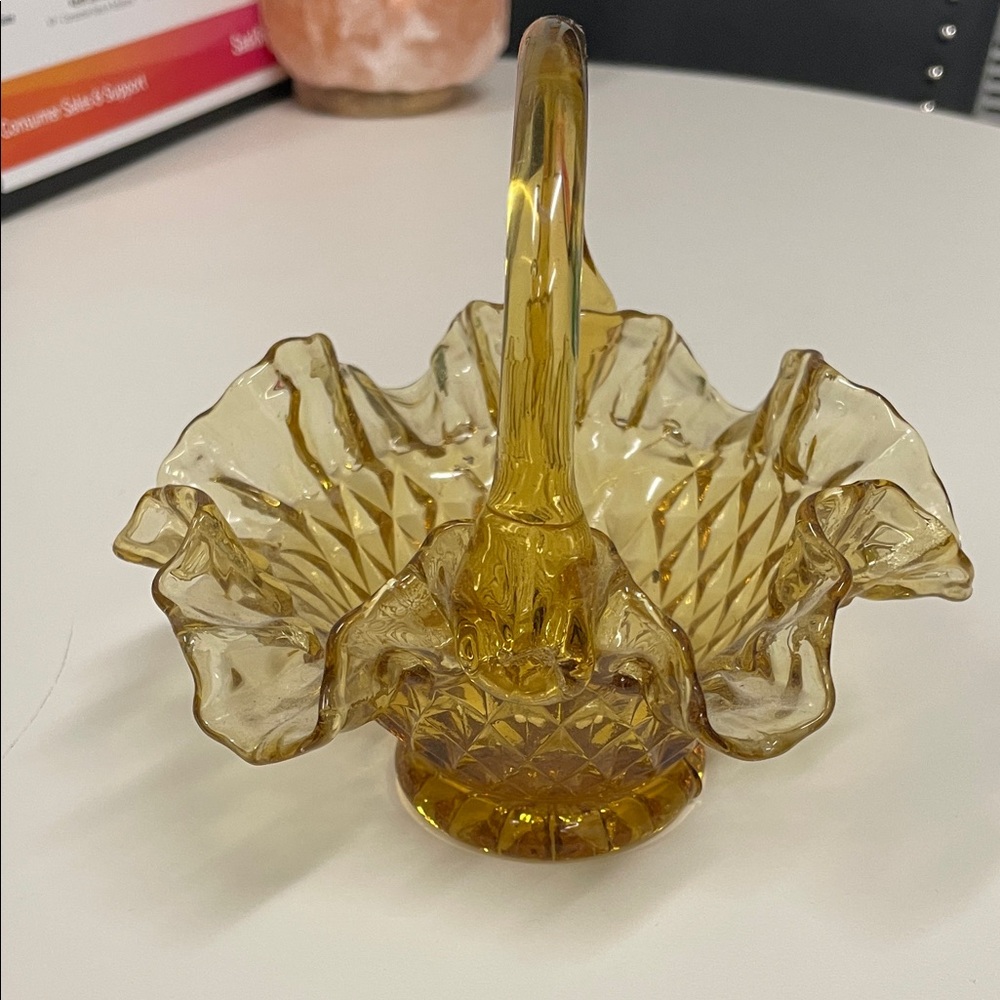Vintage Elegant Amber Glass Basket- like new